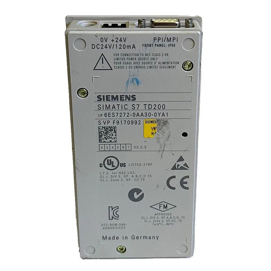 Used SIEMENS 6ES7272-0AA30-0YA1 / 6ES72720AA300YA1 TD200 TEXT DISPLAY 24Vdc *NO CABLE