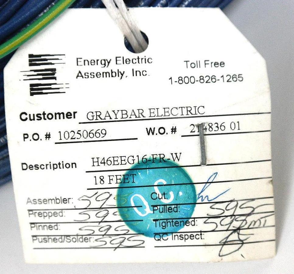 NEW SINE ENERGY ELECTRIC H46EEG16-FR-W CONNECTOR CABLE 18FT H46EEG16FRW