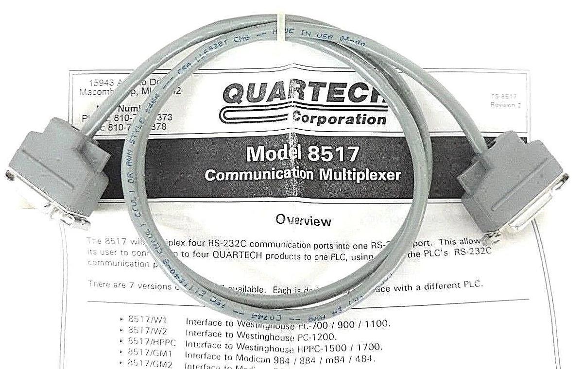 Used NIB QUARTECH 8517 SERIAL DATA MULTIPLEXER 120VAC, 50/60HZ W/ 8591-03 CABLE