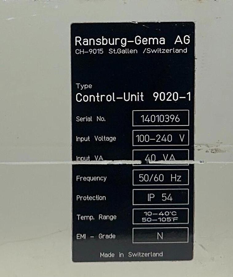 Used RANSBURG GEMA 9020-1 / 90201 CONTROL UNIT 9020 100-240V 40VA 50/60Hz USNP