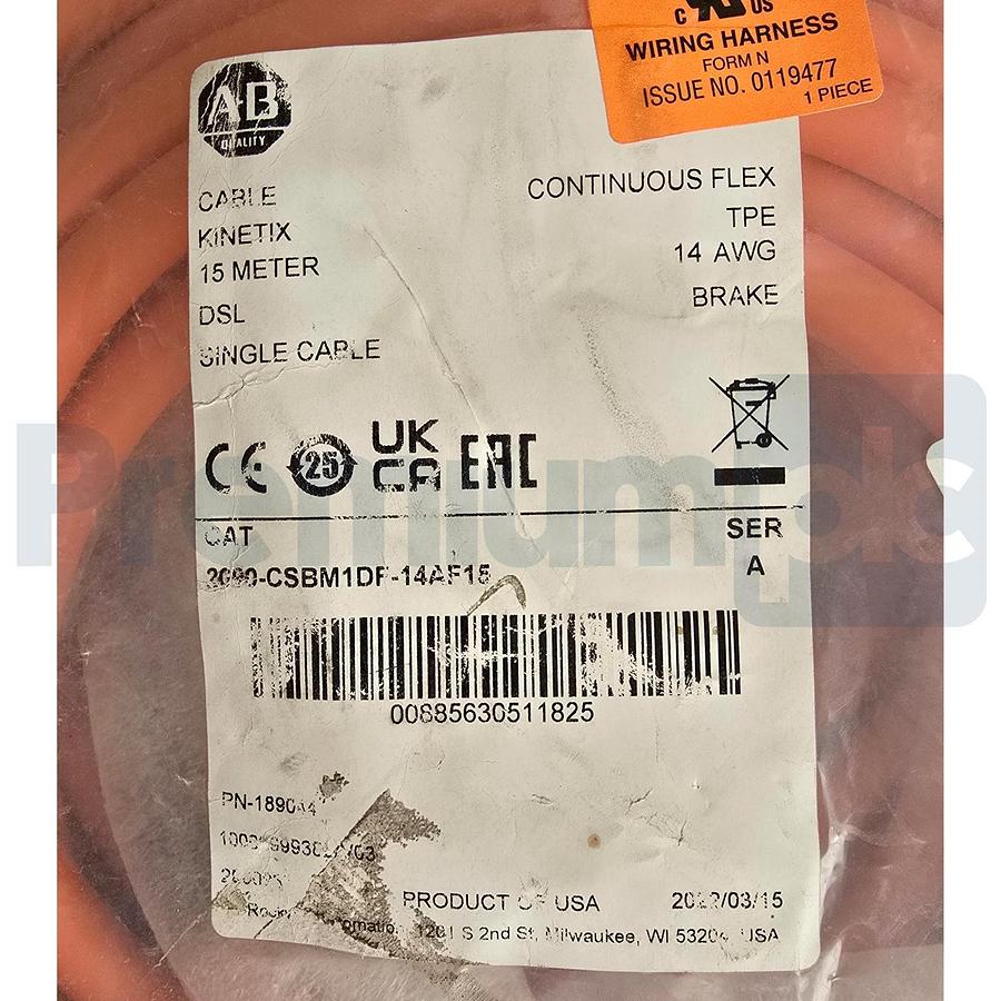 ALLEN BRADLEY 2090-CSBM1DF-14AF15 /A KINETIX 15m MOTOR POWER/BRAKE CABLE NSMP