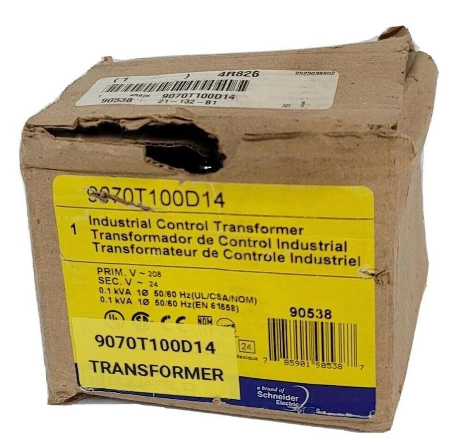 NIB SQUARE D 9070T100D14 INDUSTRIAL CONTROL TRANSFORMER 100 VA 208V-24V