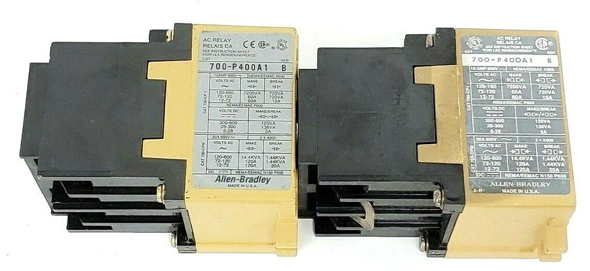 Used LOT OF 2 ALLEN BRADLEY 700-P400A1 SER. B RELAYS 700P400A1