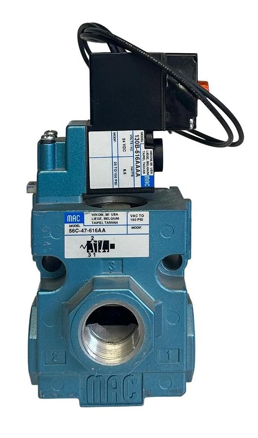 Used MAC VALVES 56C-47-616AA / 56C47616AA SOLENOID VALVE  24VDC COIL 8.5W 150PSI USNP