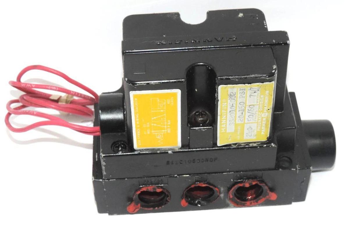 Used PARKER HANNIFIN SS20105002 VALVE 240 VOLTS, 50/60 CYCLES, 7.7 WATTS, 20-150 PSI