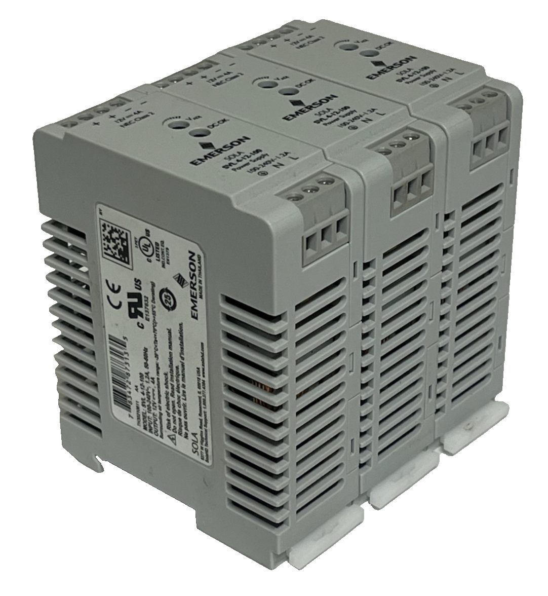 Used Lot of 3 Emerson SolaHD SVL 4-12-100 DIN Rail Power Supplies 12V 4A 48W
