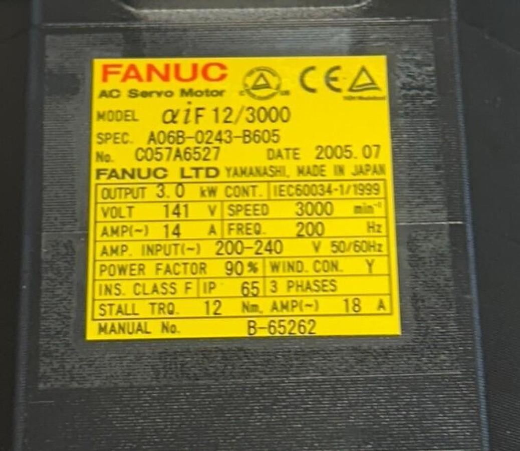 Used FANUC A06B-0243-B605 / A06B0243B605 AC SERVO MOTOR aiF12/3000 3kW 141V NSNP