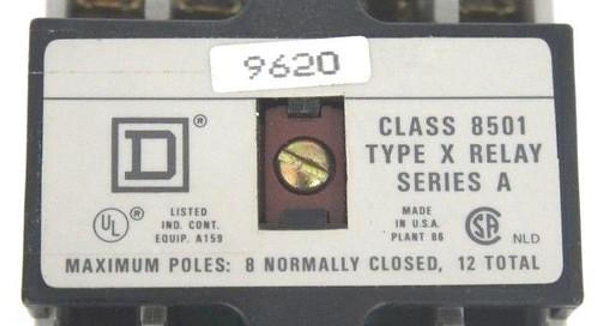 Used SQUARE D 8501-X0-60 CONTROL RELAY FORM 9620 SER A 8501-XO-60 8501X060