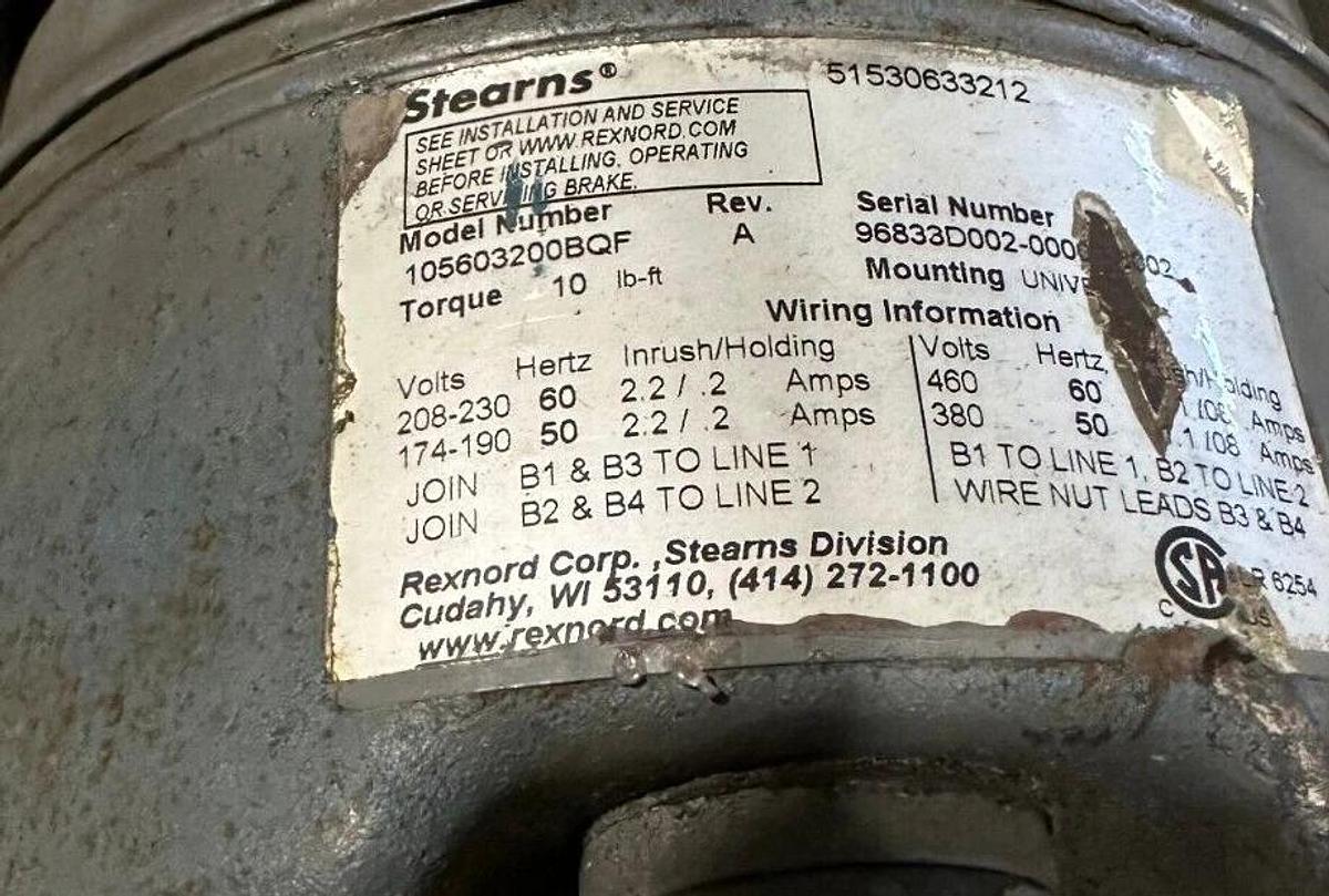 SIEMENS 1LA01444SB21 PE-21 PLUS MOTOR 1HP R6ZESDB W/ STEARNS 105603200BQF BRAKE
