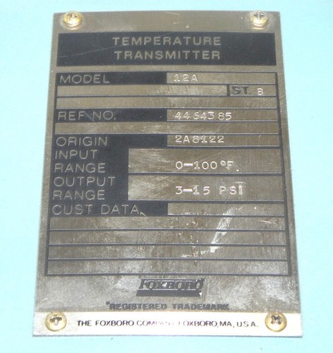 Used NEW FOXBORO MODEL 12A TEMPERATURE TRANSMITTER 3-15PSI OUTPUT 0-100 DEG. F INPUT