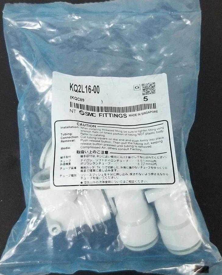 Used BAG OF 5 NEW SMC KQ2L16-00 ELBOW FITTINGS KQC89, KQ2L1600
