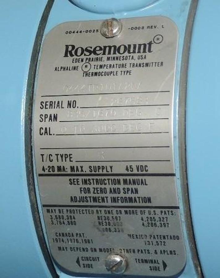 Used ROSEMOUNT 0444TR1U1A2NA ALPHALINE TEMPERATURE TRANSMITTER THERMOCOUPLE TYPE