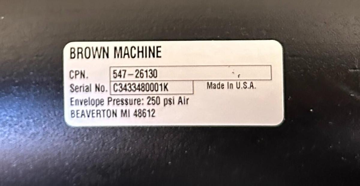 Used BROWN MACHINE 547-26130 / 54726130 PNEUMATIC CYLINDER 250PSI ENVELOPE PRESS NSNP