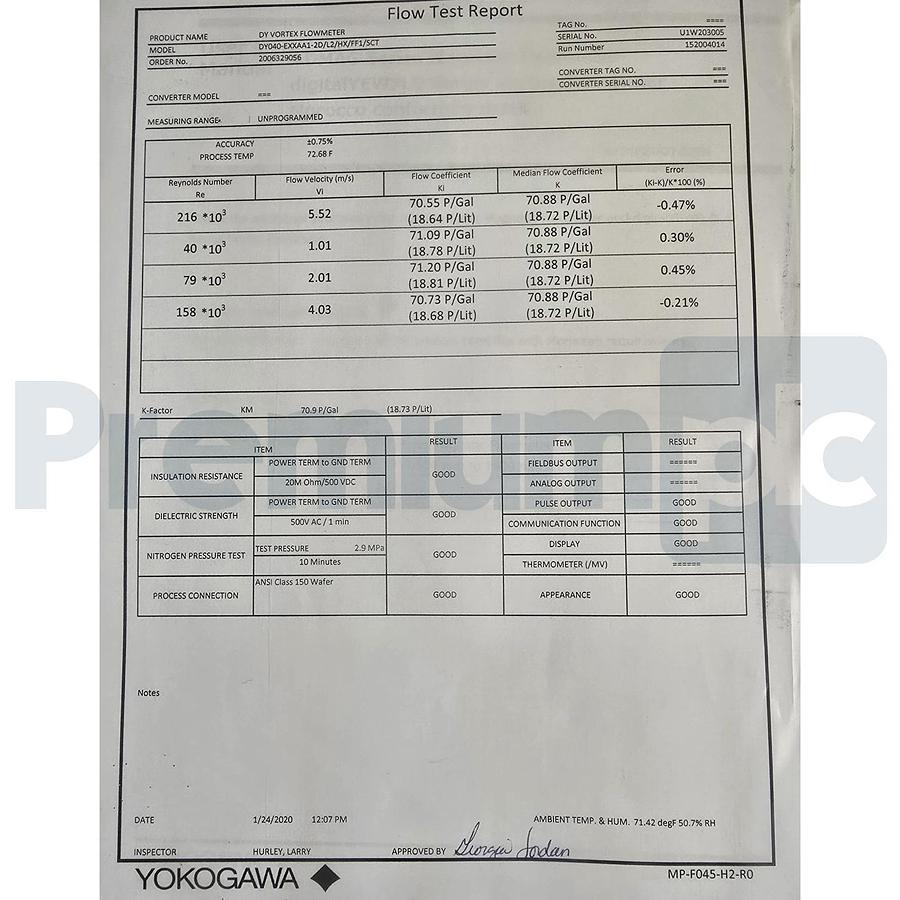 YOKOGAWA DY040 S2 digitalYEWFLOW VORTEX FLOW METER DY040-EXXAA1-2D/L2/HX/FF1/SCT