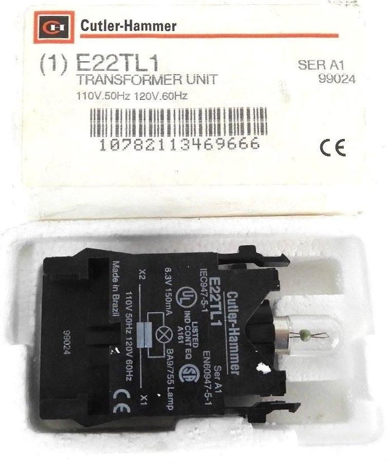 NIB CUTLER-HAMMER E22TL1 TRANSFORMER UNIT SER. A1, 110V 50HZ, 120V 60HZ