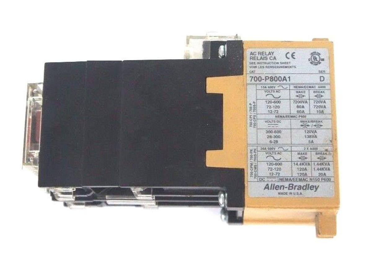 Used ALLEN BRADLEY 700-P800A1 TYPE P CONTROL RELAY SER D 700P800A1, 115-120V