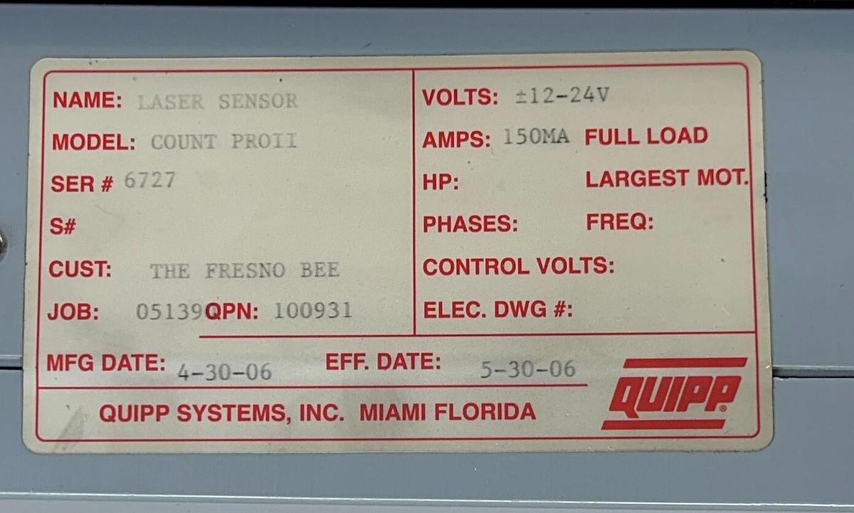 Used QUIPP COUNT PROII / 100931 COUNT PRO II LASER SENSOR 12-24V QPN-100931-D USNP