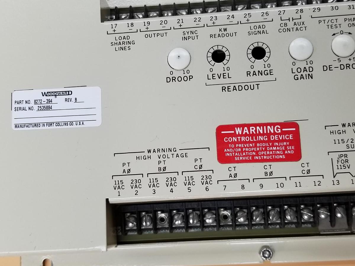 Used WOODWARD GOVERNOR CO. 8272-394 REAL POWER SENSOR REV. B 9503-1 (REPAIRED)
