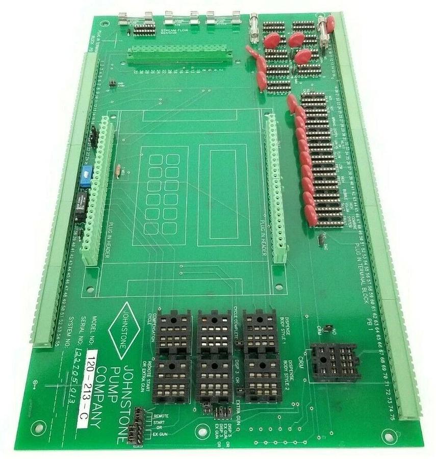 Used JOHNSTONE PUMP CO. 120-213-C CONTROL BOARD W/O RELAYS A073B 120213C