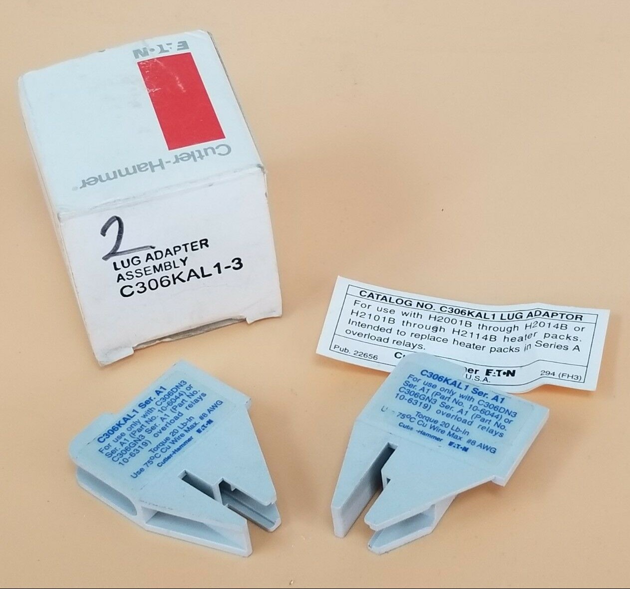 Used CUTLER-HAMMER C306KAL1-3B LUG ADAPTOR ASSEMBLIES C306KAL13B, SER. A1, (BOX OF 2)