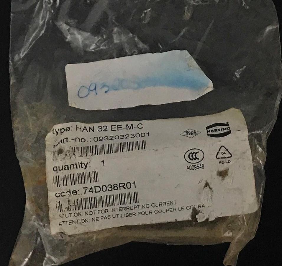 Used NIB HARTING HAN 32 EE-M-C MALE 32 PIN CONNECTOR 09320323001, 16AMP 500V