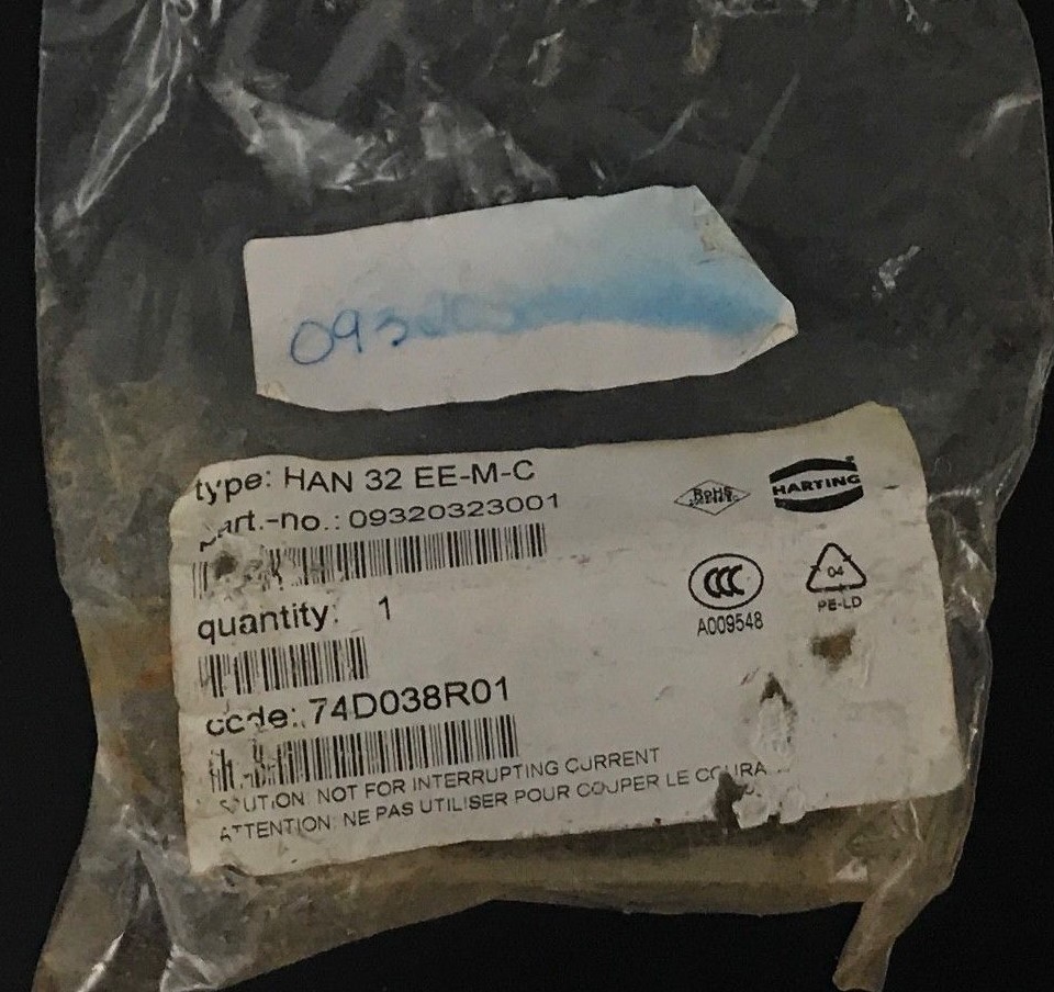 Used NIB HARTING HAN 32 EE-M-C MALE 32 PIN CONNECTOR 09320323001, 16AMP 500V