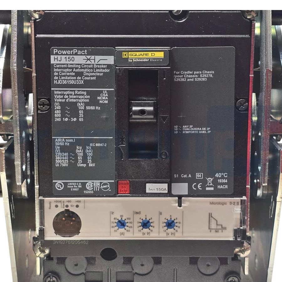 Used Square D HJD36150U33X PowerPact HJ 150 3P 600V 150A Drawout Circuit Breaker NSMP