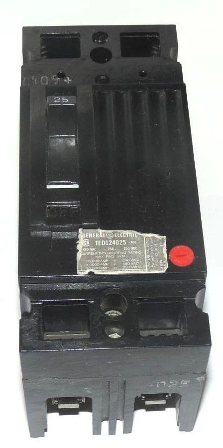 Used GENERAL ELECTRIC TED124025 CIRCUIT BREAKER 480VAC, 25A, 250VDC