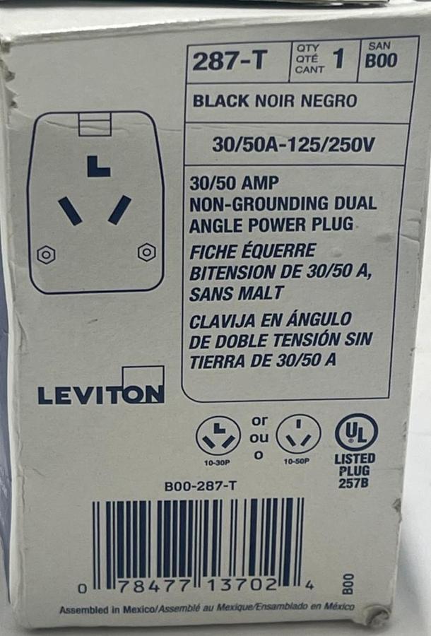 Used 2 Leviton 287-T 30/50A 125/250V Dual Power Angle Plug NEMA 10-30P 10-50P Non-GND