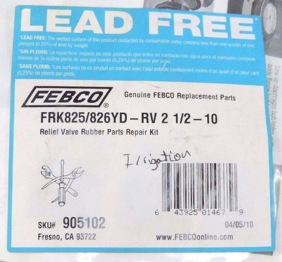 NEW FEBCO FRK825/826YD-RV 2-1/2-10" RELIEF VALVE RUBBER PARTS REPAIR KIT 905102