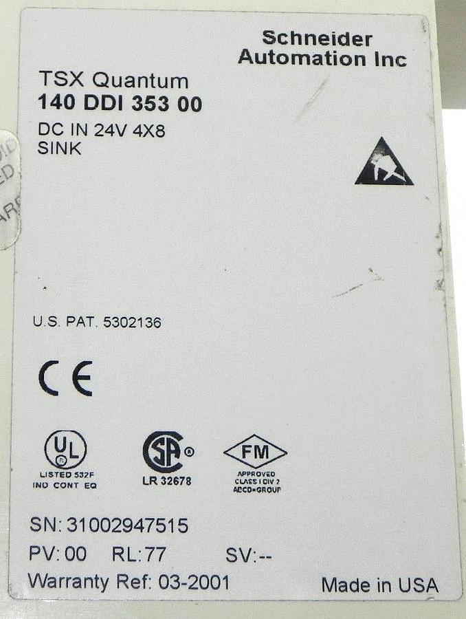 Used SCHNEIDER AUTOMATION 140-DDI-353-00 DC INPUT MODULE 140DDI35300