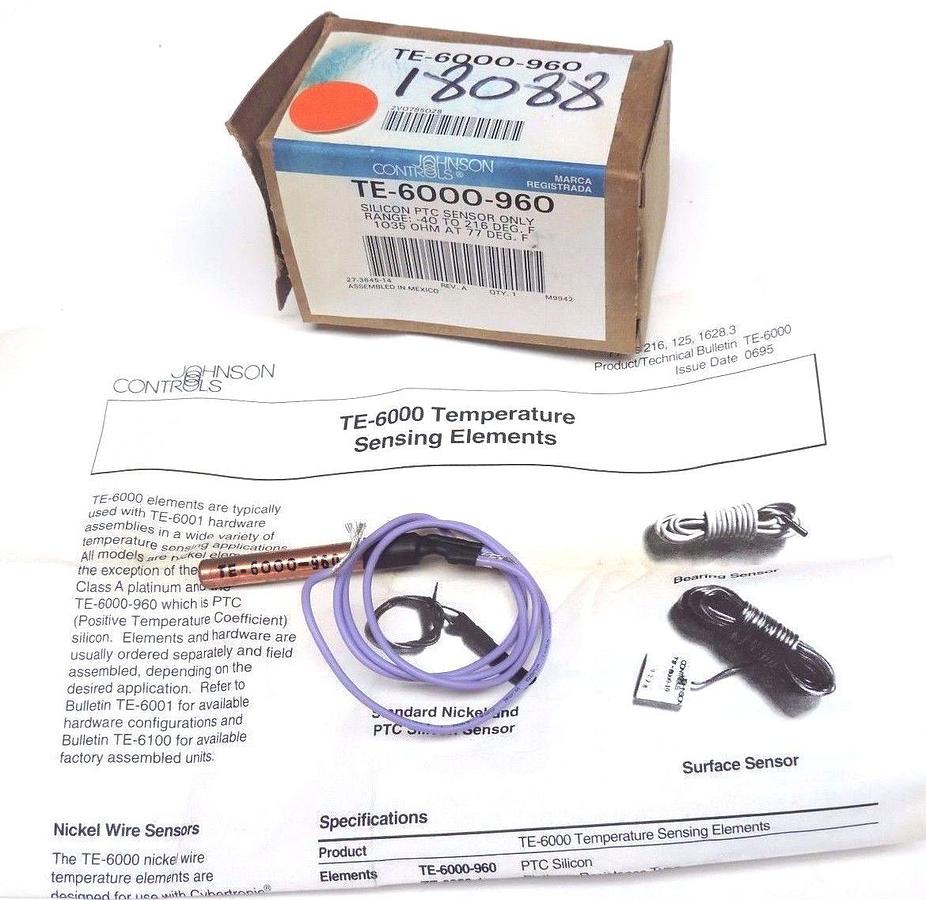 Used NIB JOHNSON CONTROLS TE-6000-960 SILICON PTC SENSOR ONLY RANGE: -40 TO 216 DEG F