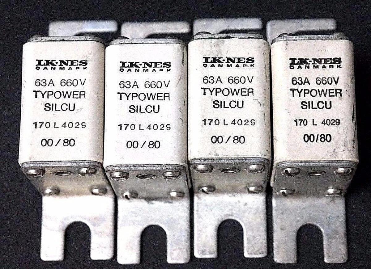 Used LK-NES DANMARK 170L4029 TYPOWER SILCU 60A 660V FUSE 170-L-4029 - LOT OF 4