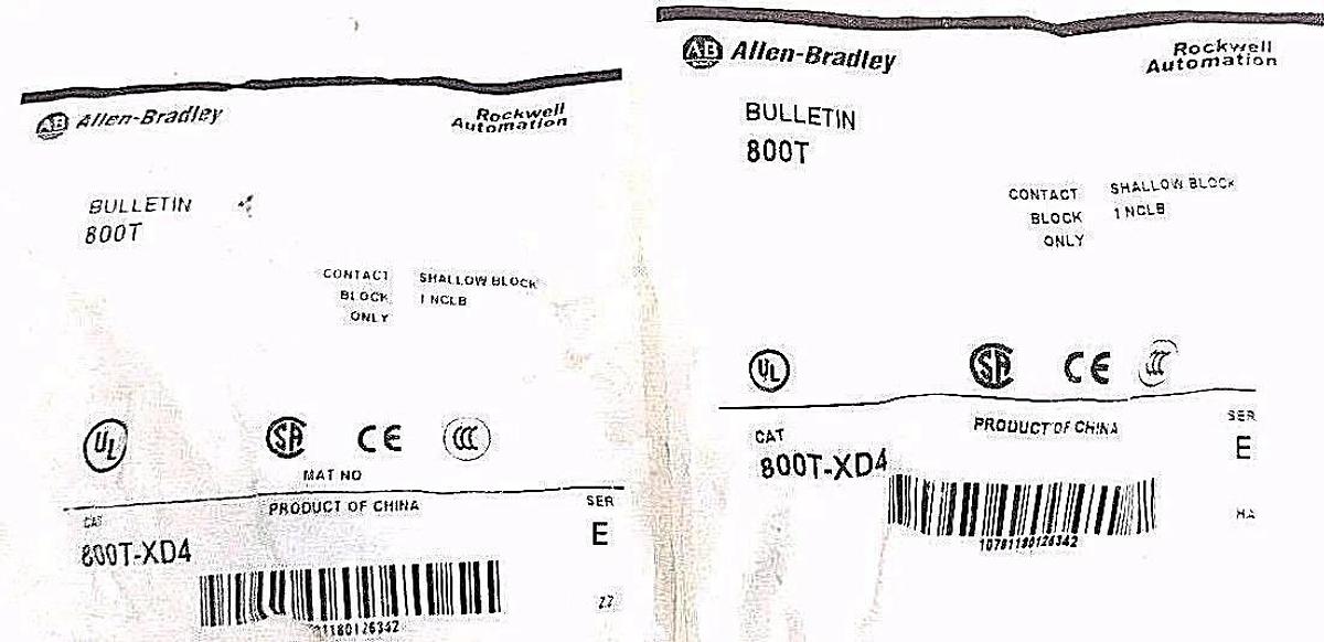 Used LOT OF 2 NEW ALLEN BRADLEY 800T-XD4 CONTACT BLOCKS 800TXD4, SER. E