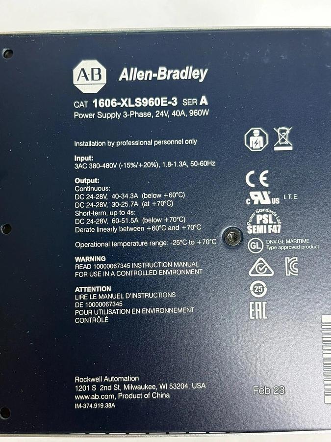 Used NEW ALLEN BRADLEY 1606-XLS960E-3 /A 1606-XLS DC POWER SUPPLY 960W 1606XLS960E3
