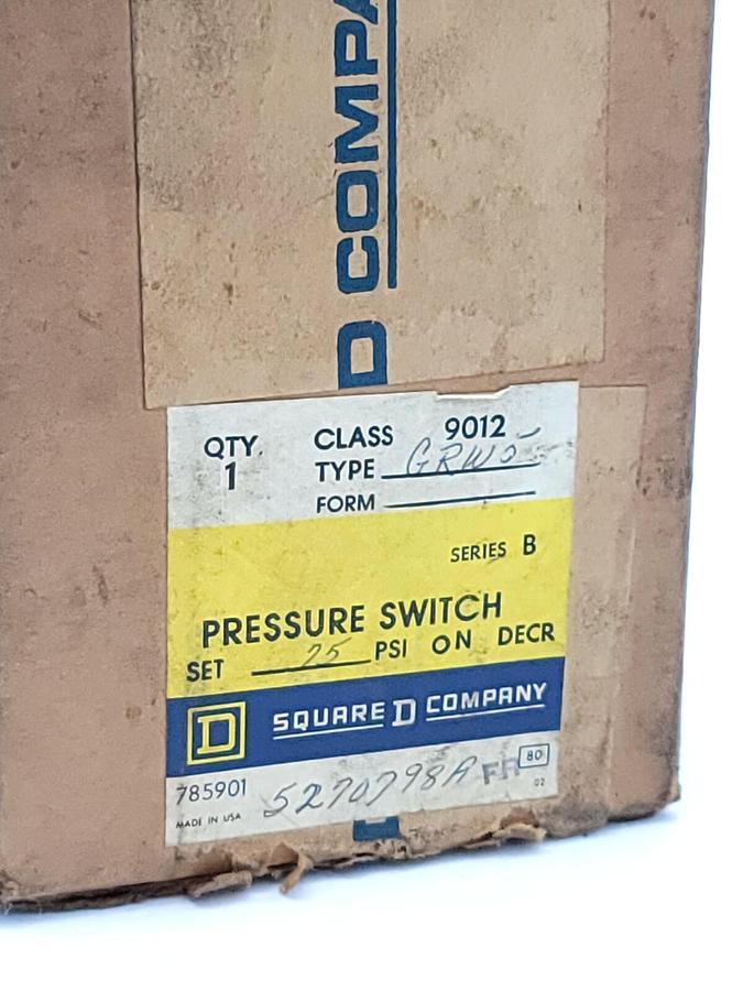 Used NIB SQUARE D 9012-GRW5 PRESSURE SWITCH 9012GRW5 SER. B RANGE 3-150PSIG