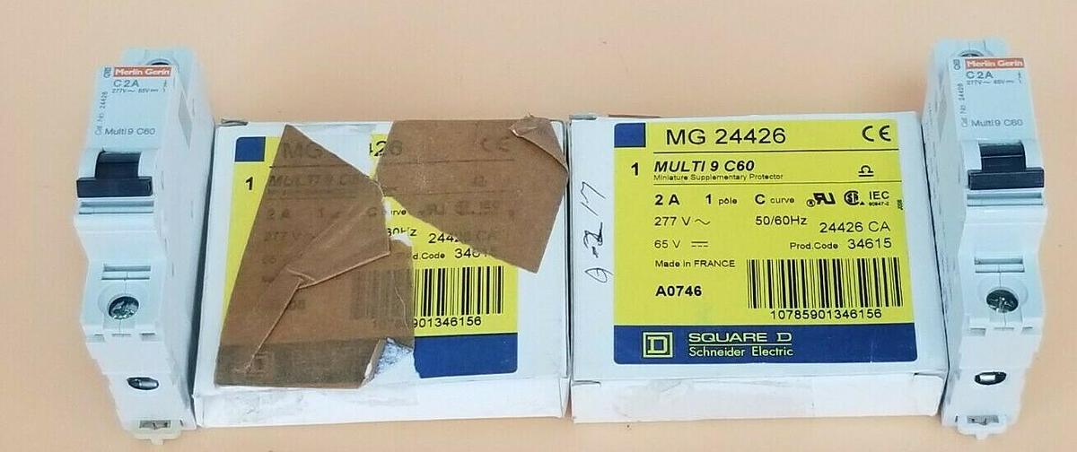Used (2) NIB SQUARE D MG24426 SUPPLEMENTARY PROTECTORS 2A, 1-POL, C CURVE 277V