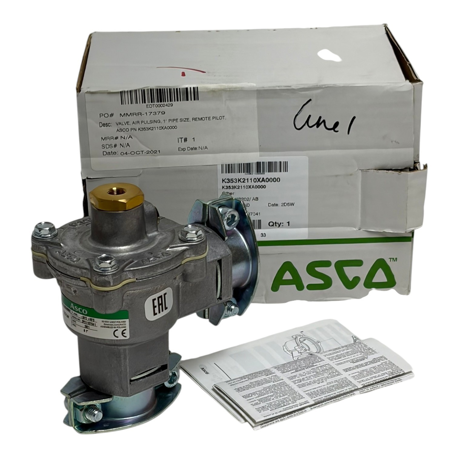 Used ASCO K353K2110XA0000 1" Pulse Solenoid Valve Dust Collector Remote Pilot New