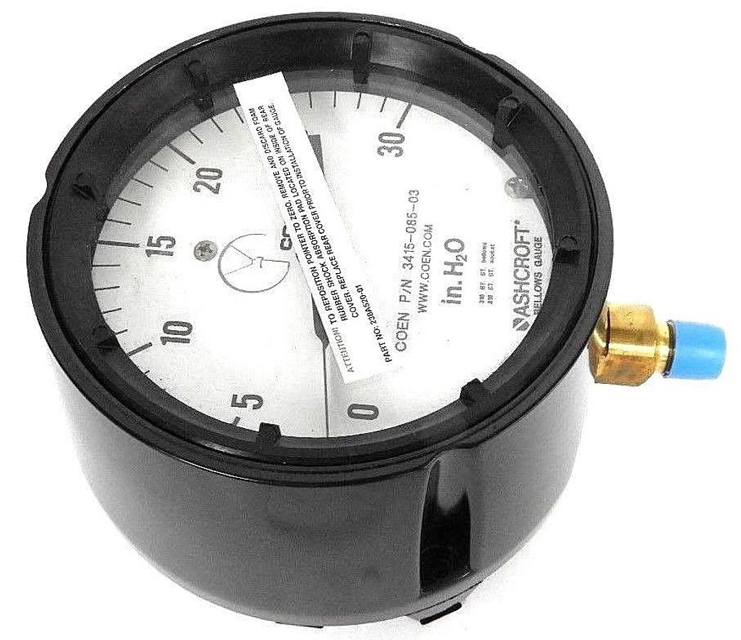 Used NIB COEN ASHCROFT 3415-085-03 BELLOWS GAUGE 451188AS-02L #395-12, 0-30 IN. H2O