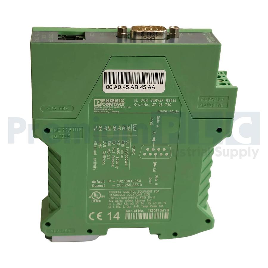 Used PHOENIX CONTACT 2708740 - FL COM SERVER RS485 INTERFACE CONVERTER w/CD-ROM NSMP