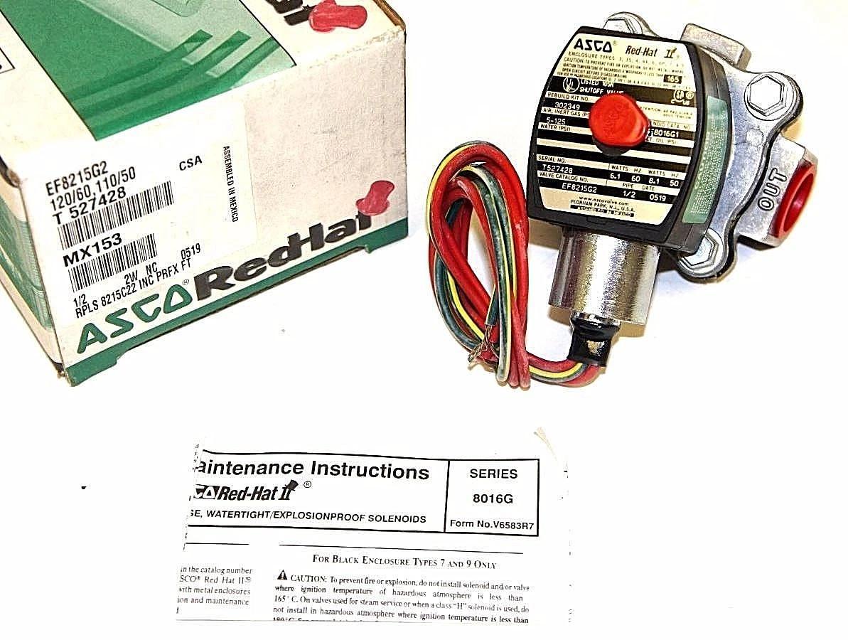 Used ASCO REDHAT EF8215G2 SOLENOID VALVE 1/2" 110-120 V, 50/60 HZ, REBUILD KIT 302349