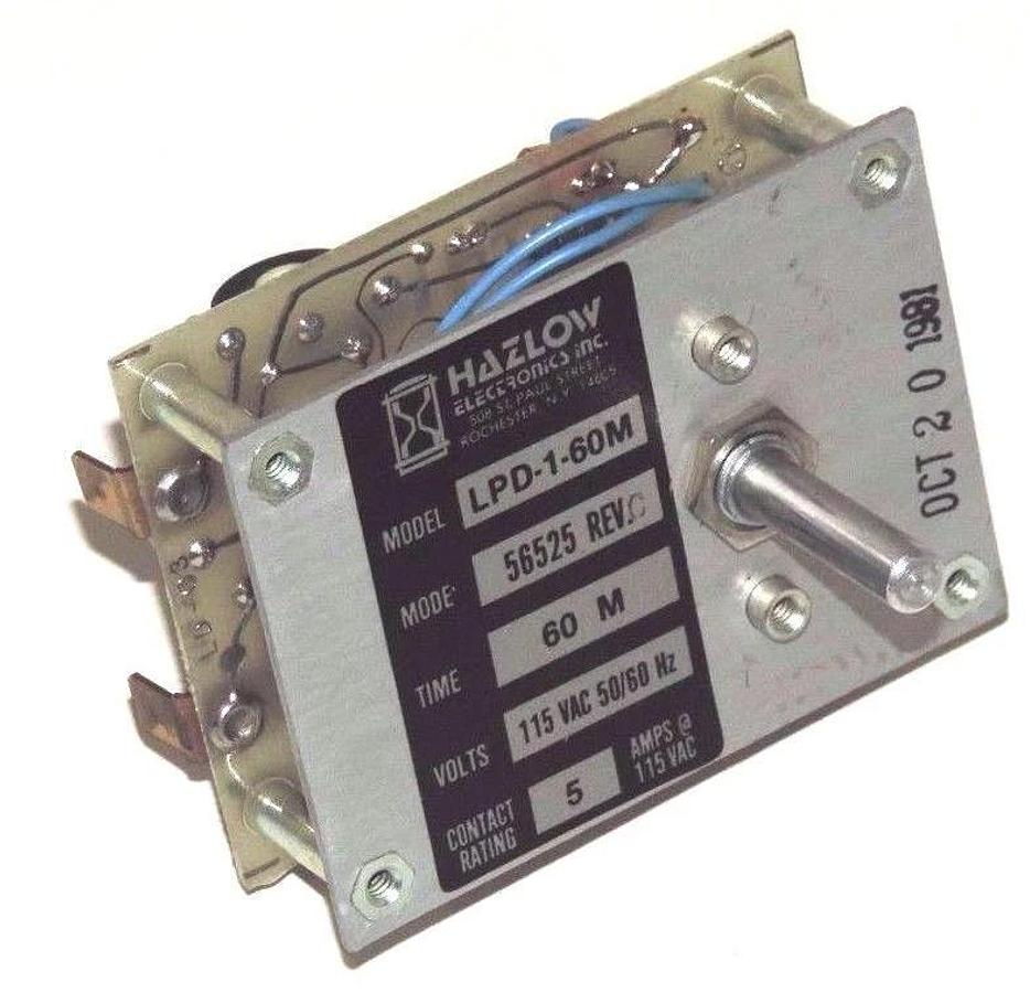 Used HAZLOW LPD-1-60M SERIES TIME DELAY RELAY 56525 REV. C 60M 115VAC 50/60HZ LPD160M