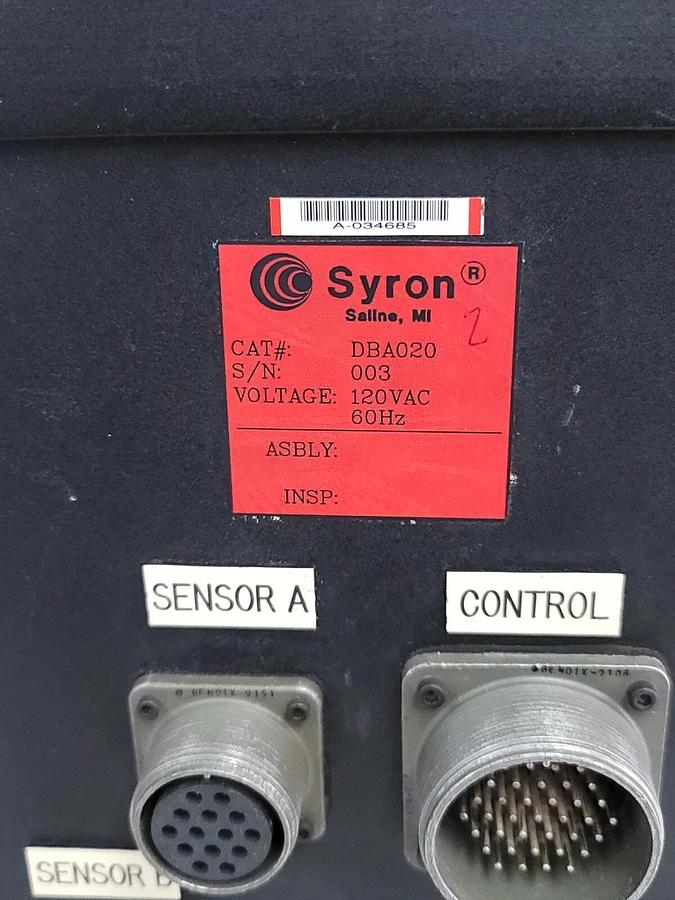 Used SYRON DBA020 DOUBLE BLANK ANALYZER 120VAC S/N:003