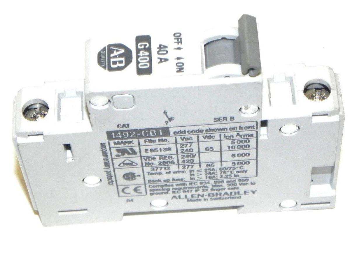Used ALLEN BRADLEY 1492-CB1-G-400 CIRCUIT BREAKER 40A SER. B 1492CB1G400