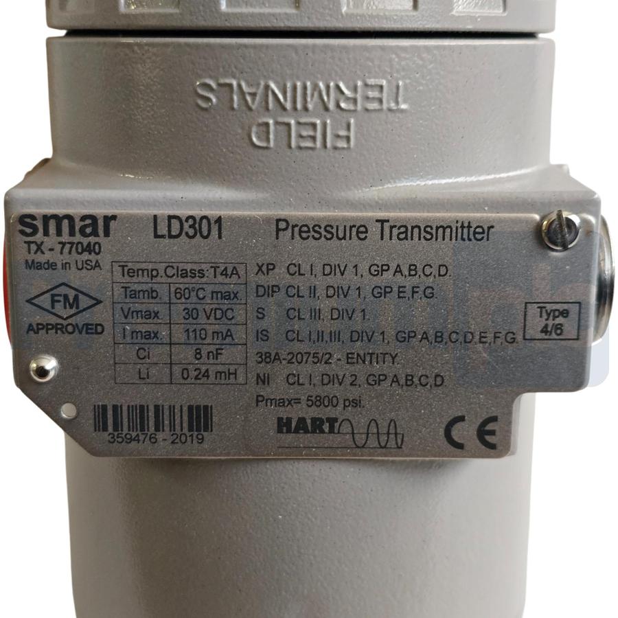 Used SMAR LD301 HART SMART PRESSURE TRANSMITTER LD301-D41I-TD11-012/I1/P0/Y5 NSMP