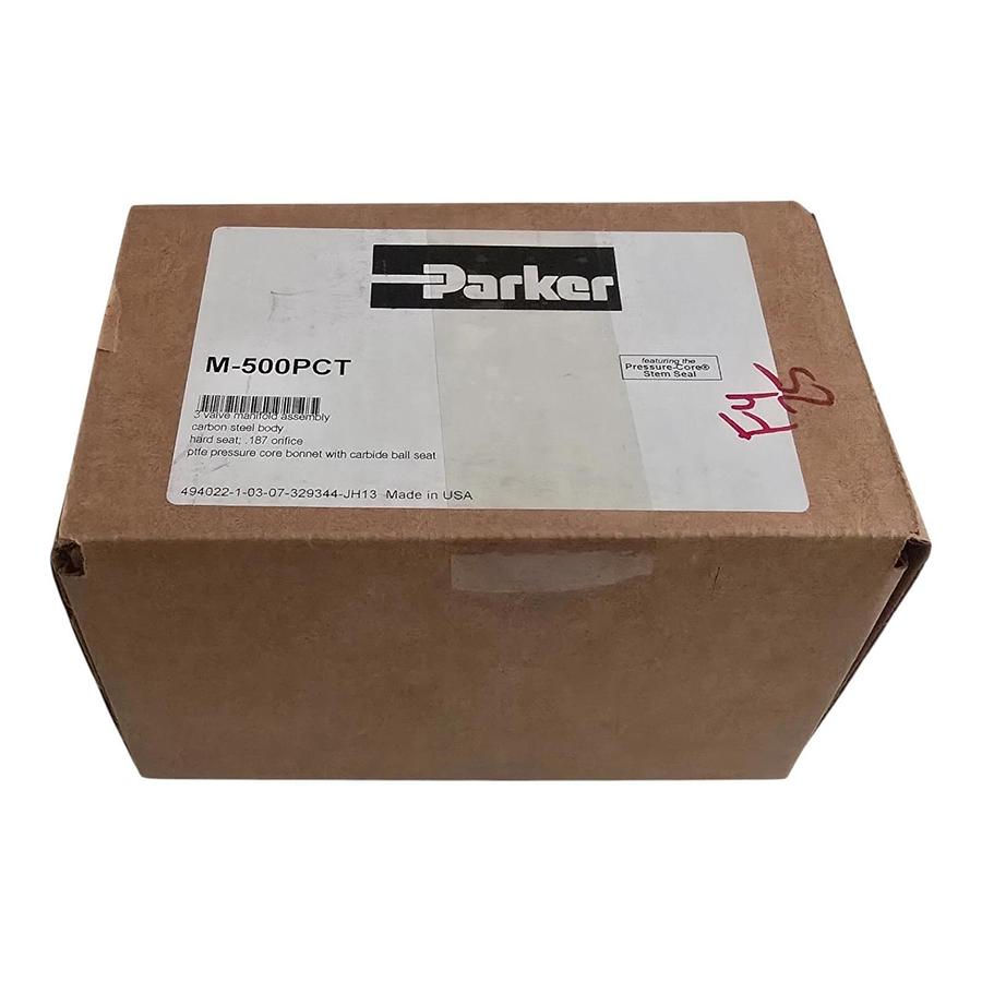 Parker M-500PCT 3-Valve Manifold 10000PSI NSMP Carbide Ball Hard Seat NSMP