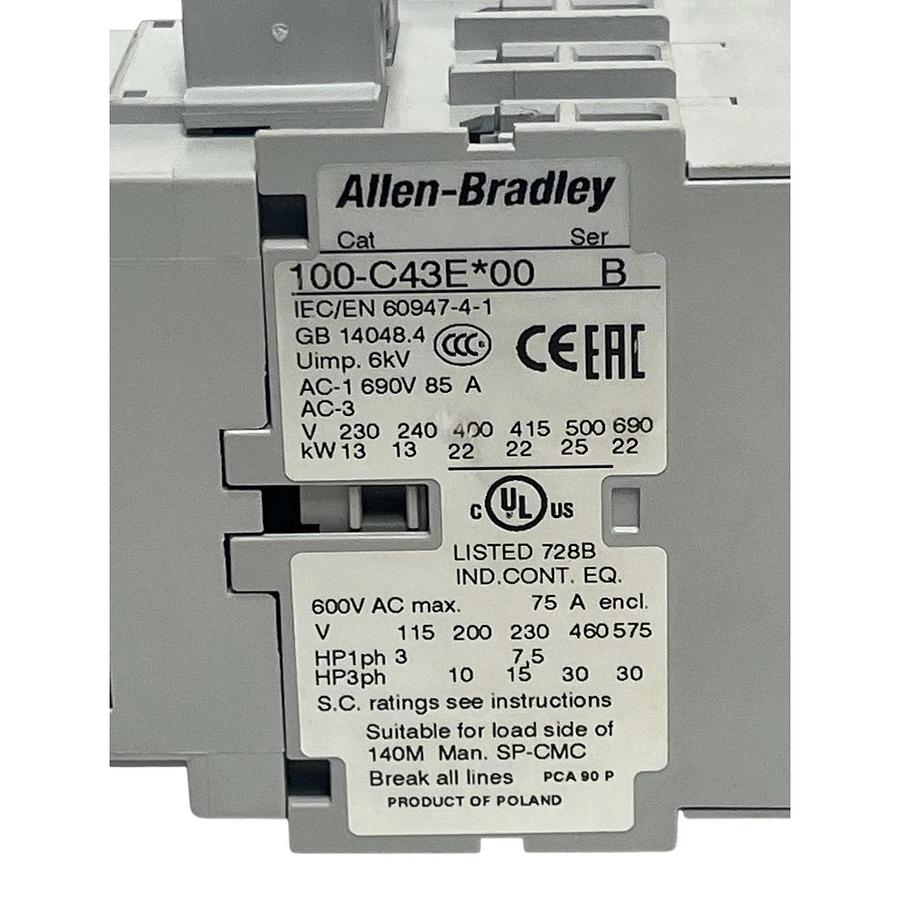 Allen-Bradley 100-C43E*00 Ser B Contactor 3-Pole 43A 24V DC 100C43E00