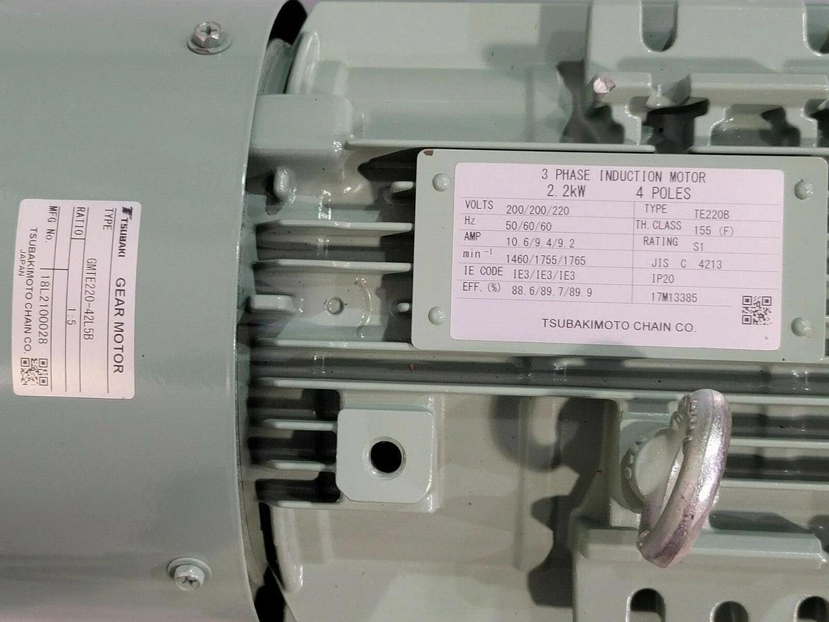 NEW TSUBAKIMOTO CHAIN CO. TE220B INDUCTION MOTOR W/ GMTE220-42L5B GEAR MOTOR