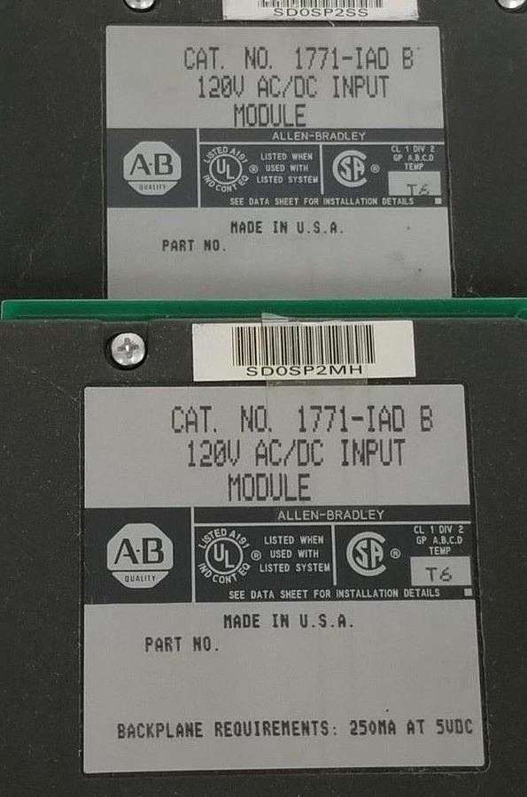 Used LOT OF 2 ALLEN BRADLEY 1771-IAD SER. B INPUT MODULES 1771IAD, SER. B