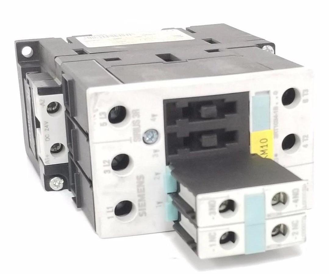 Used SIEMENS 3RT1034-1BB40 CONTACTOR DC 24V W/ 3RH1921-1CA01, 3RT1936-1ER00